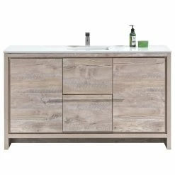 Discount ✔️ KubeBath Dolce 60" Bathroom Vanity With White Quartz Countertop, Rose Wood, Natu 🥰