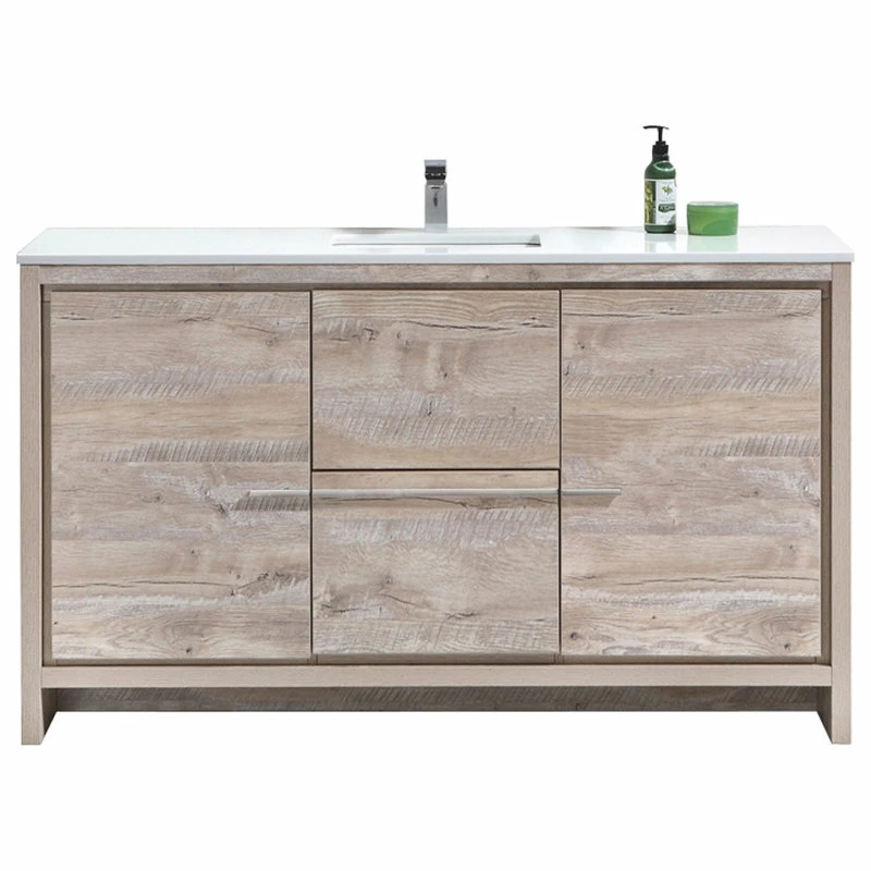 Discount ✔️ KubeBath Dolce 60" Bathroom Vanity With White Quartz Countertop, Rose Wood, Natu 🥰