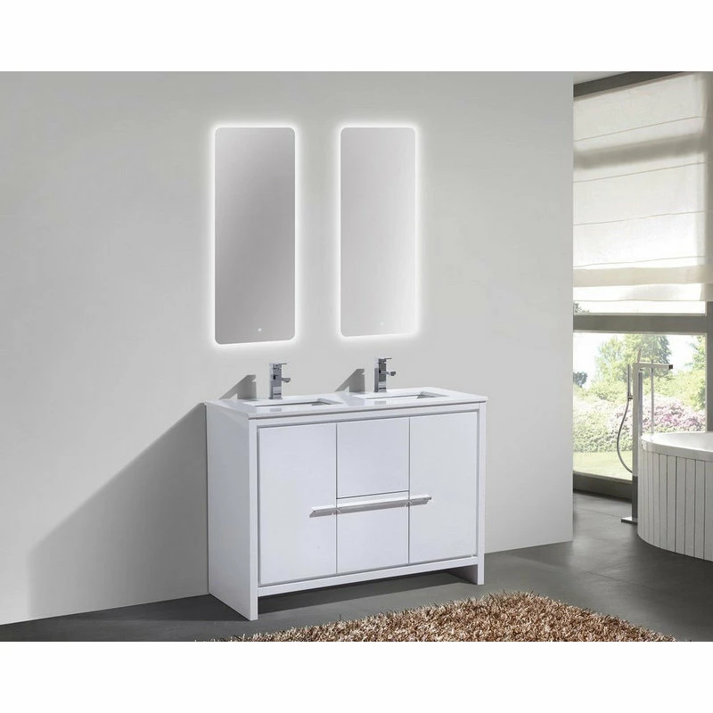 Best deal ๐ KUBEBATH Dolce 48" Double Sink Vanity, White Quartz Countertop, Nature Wood, High Gloss W โ๏ธ - Image 2