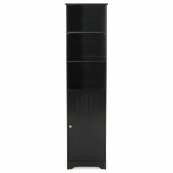 Buy 💯 GDFStudio Lauren Modern Free Standing Bathroom Linen Tower Storage Cabinet, Black 🥰