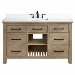 Best reviews of 🎉 Ari Kitchen & Bath Lauren 55" Bathroom Vanity, Weathered Fir Finish White Engineered Stone Top ❤️