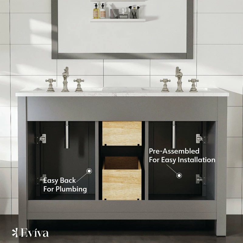 Deals 🥰 Eviva LLC Totti Artemis 48" Gray Transitional Double Sink Bathroom Vanity 🔔 - Image 6