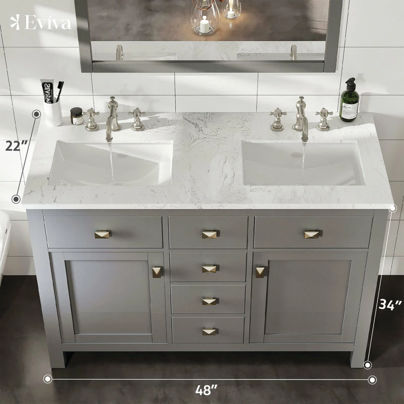 Deals 🥰 Eviva LLC Totti Artemis 48" Gray Transitional Double Sink Bathroom Vanity 🔔 - Image 2