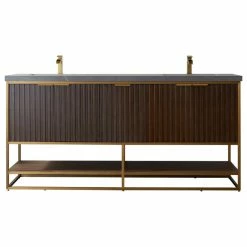 Hot Sale 👍 Vinnova Donostia Vanity With Ceramic Undermount Sink, North American Light Walnut, 72" ✔️