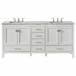Budget 😉 Eviva LLC Eviva Aberdeen 84" White Transitional Double Sink Bathroom Vanity White Carrar ✨