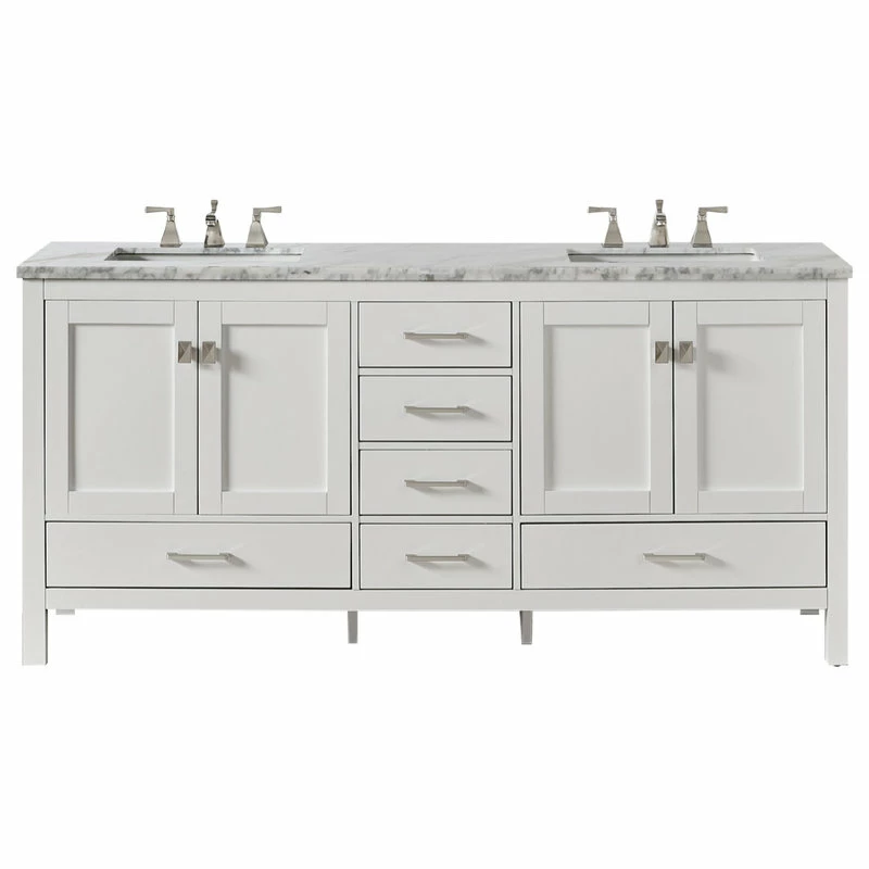 Budget ๐ Eviva LLC Eviva Aberdeen 84" White Transitional Double Sink Bathroom Vanity White Carrar โจ