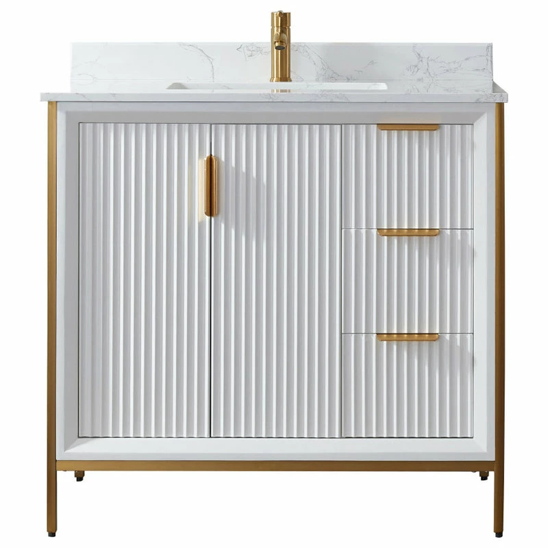 New 😀 Vinnova Granada Vanity With White Composite Stone Top, White, 36", Without Mirror 🛒