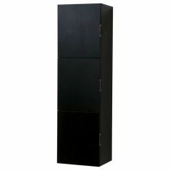 Best Sale ⌛ KUBEBATH Bliss 18"W X 59"H Linen Side Cabinet, 3 Doors, Gray Oak Finish, Black 👏