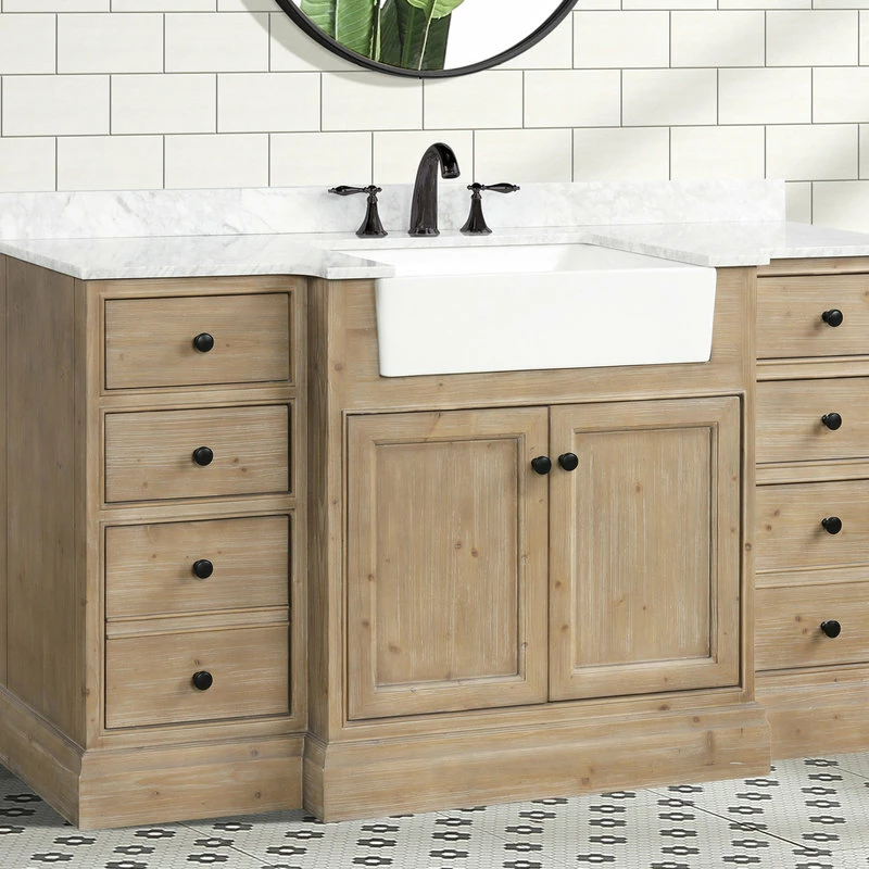 Best deal โ๏ธ Ari Kitchen & Bath Kelly 60" Bathroom Vanity, Weathered Fir Finish, Italian Carrara Marble Countert โค๏ธ - Image 9