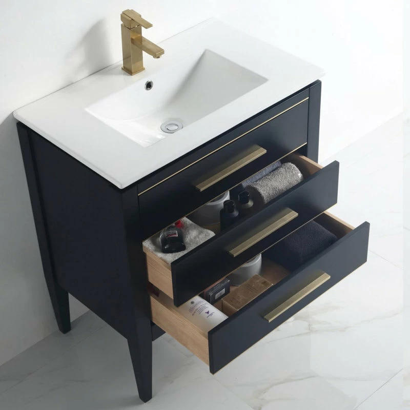 Budget 🎁 Dowell K&B Supplies Grace 30" Single Bathroom Vanity Set, Black With Brass Trim 🌟 - Image 7