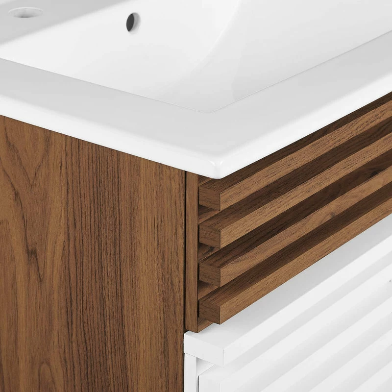 Best Sale ❤️ LexMod Render Bathroom Vanity, White Walnut White 🔥 - Image 7