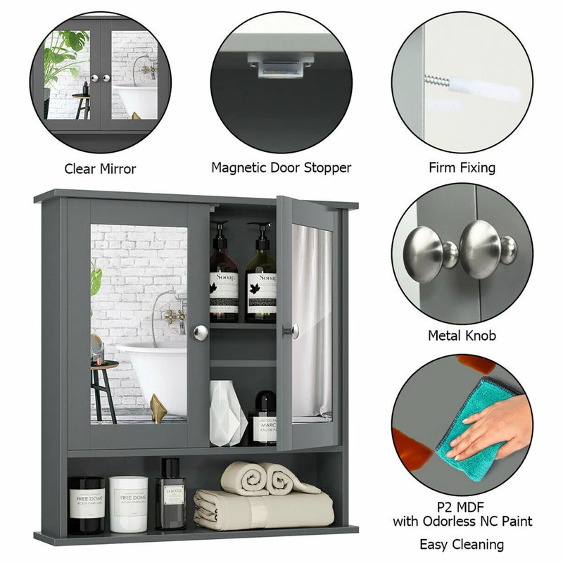 Best deal ๐งจ Costway Wall Mount Mirror Cabinet Grey ๐งจ - Image 3