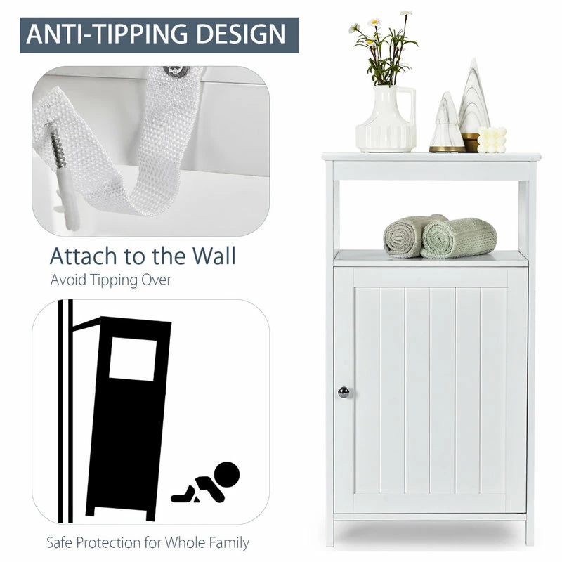 Hot Sale ๐ฏ Costway Bathroom Floor Cabinet Single Door Storage Cupboard W/ Adjustable Shelf ๐ฏ - Image 3