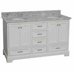 Budget ✨ Kitchen Bath Collection Harper 60" Double Bathroom Vanity In White With Carrara Marble Top ✨
