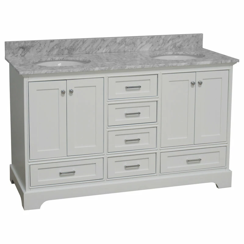 Budget โจ Kitchen Bath Collection Harper 60" Double Bathroom Vanity In White With Carrara Marble Top โจ