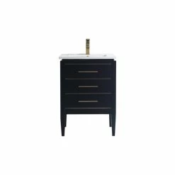 Coupon 🌟 Dowell K&B Supplies Grace 24" Single Bathroom Vanity Set, Black With Brass Trim 😍