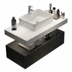 Brand new 🛒 Homary Modern Floating Wall Mounted Bathroom Vanity Sink Set Faux Mable Top&Vessel Sink 😀