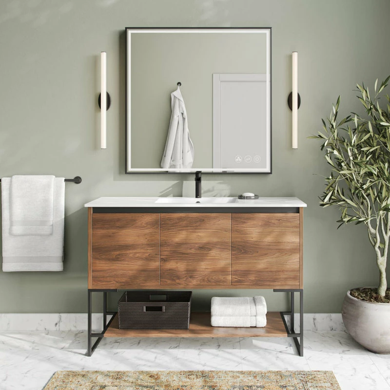 Deals ๐ MOD Foundry Bath Vanity, Walnut, 48", Integrated Single Sink, Freestanding ๐คฉ