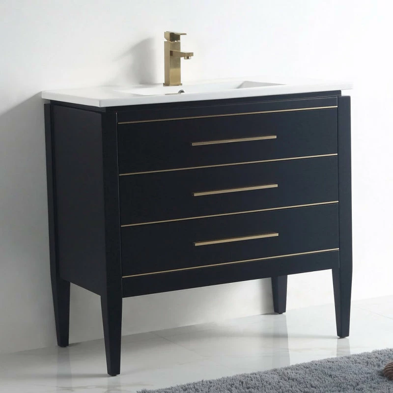 Deals ๐ Dowell K&B Supplies Grace 36" Single Bathroom Vanity Set, Black With Brass Trim ๐ - Image 6