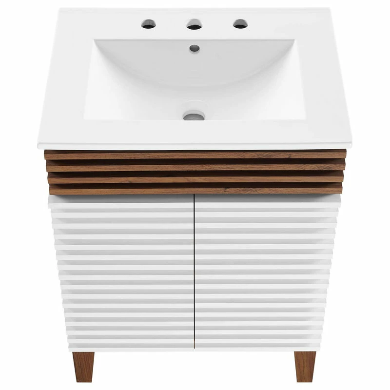 Best Sale ❤️ LexMod Render Bathroom Vanity, White Walnut White 🔥 - Image 6