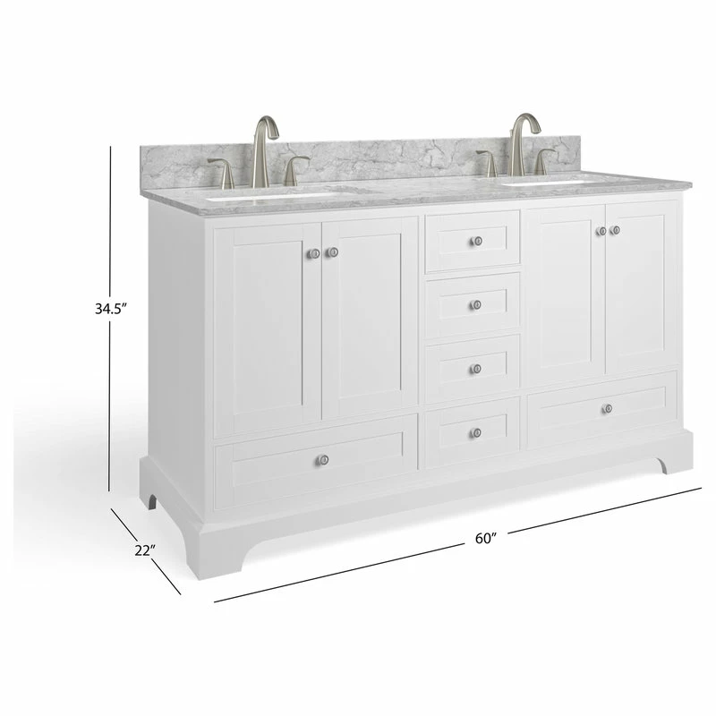 Best deal 🥰 MOD Cascade Bath Vanity, White, 60", Brushed Nickel Hardware, Double, Freestanding 👍 - Image 8