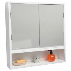 Discount 🛒 EVIDECO Wall Mounted Mirrored Medicine Cabinet Miami White 2 Doors 1 Shelf 🤩