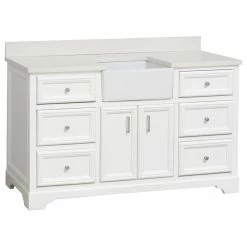 Best reviews of 😍 Kitchen Bath Collection Zelda 60" Bathroom Vanity, White, Quartz, Single 🌟