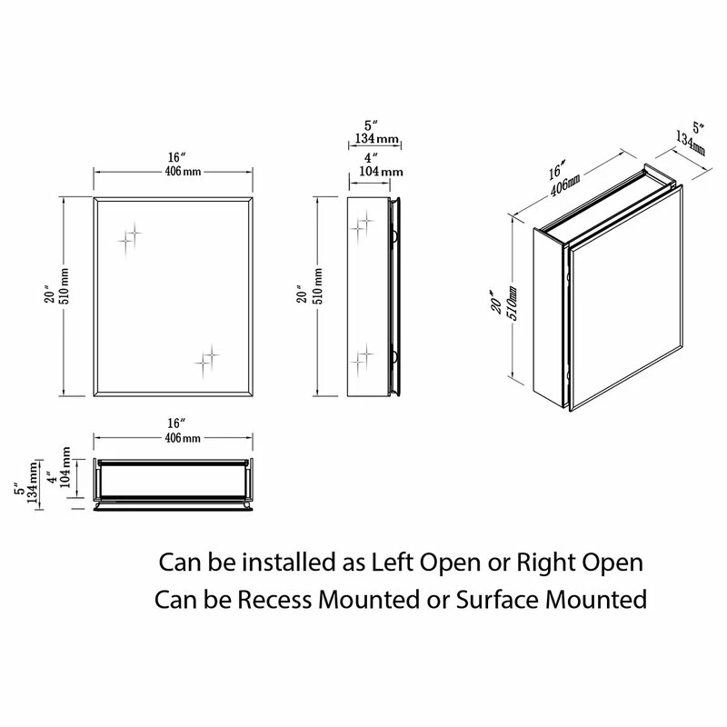 Hot Sale ๐ฅ Blossom Kitchen & Bath Supply Aluminum Bathroom Medicine Cabinet, Recess Or Surface Mount, 16“x20" ๐ - Image 4