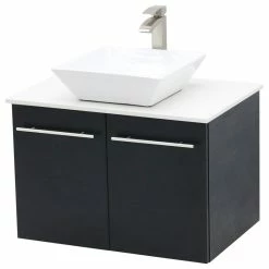 Best deal 🔥 Wind Bay 24" Wall Mount Vanity, White Stone Countertop, Black 😀