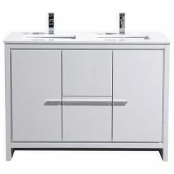 Best deal 😀 KUBEBATH Dolce 48" Double Sink Vanity, White Quartz Countertop, Nature Wood, High Gloss W ✔️