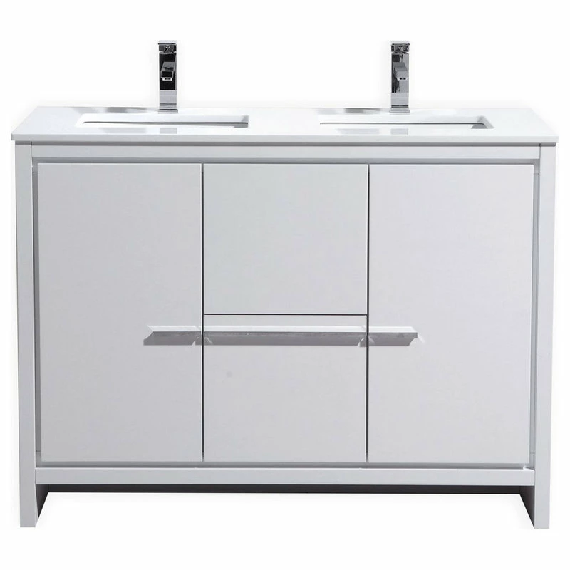 Best deal ๐ KUBEBATH Dolce 48" Double Sink Vanity, White Quartz Countertop, Nature Wood, High Gloss W โ๏ธ
