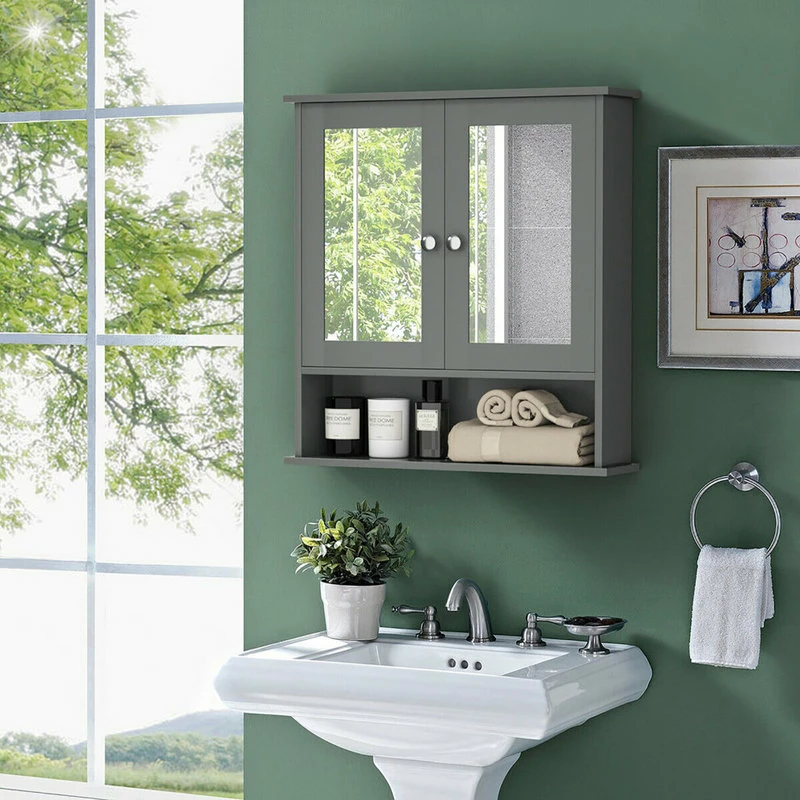 Best deal ๐งจ Costway Wall Mount Mirror Cabinet Grey ๐งจ - Image 2