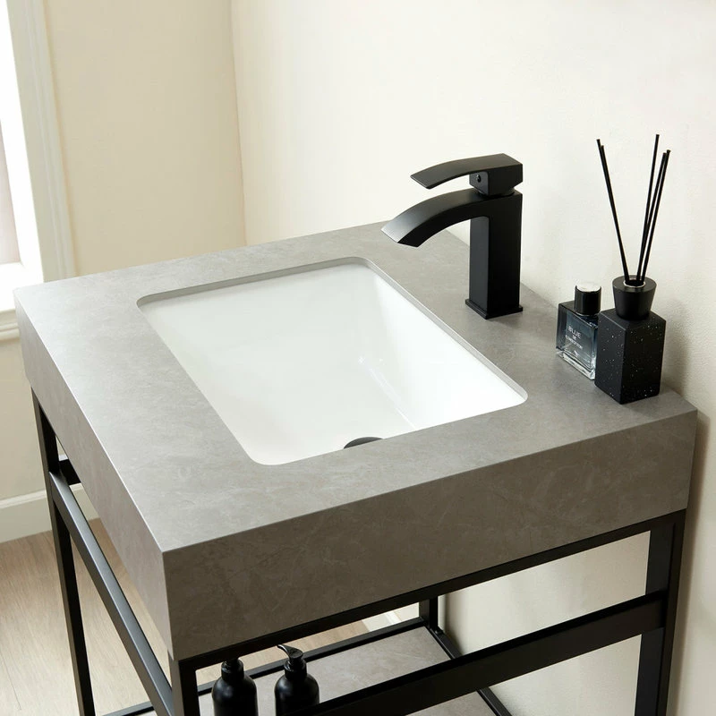 Best reviews of ๐ Vinnova Funes 24" Single Console Sink In Matte Black With Gray Sintered Stone Top ๐ - Image 5