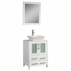 New ๐ Vanity Art LLC Vanity Art Vanity Set With Vessel Sink, White, 24", Standard Mirror โ