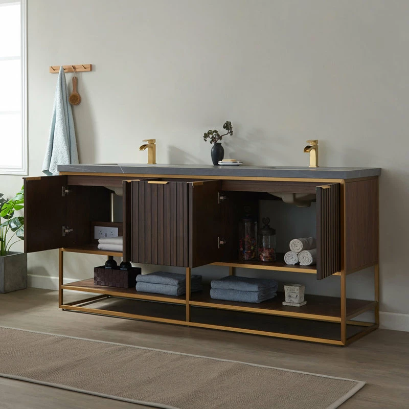 Hot Sale 👍 Vinnova Donostia Vanity With Ceramic Undermount Sink, North American Light Walnut, 72" ✔️ - Image 4