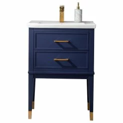 Best deal 🧨 Urban Furnishing Clara 24" Single Bathroom Vanity In Blue With Porcelain Top 🛒