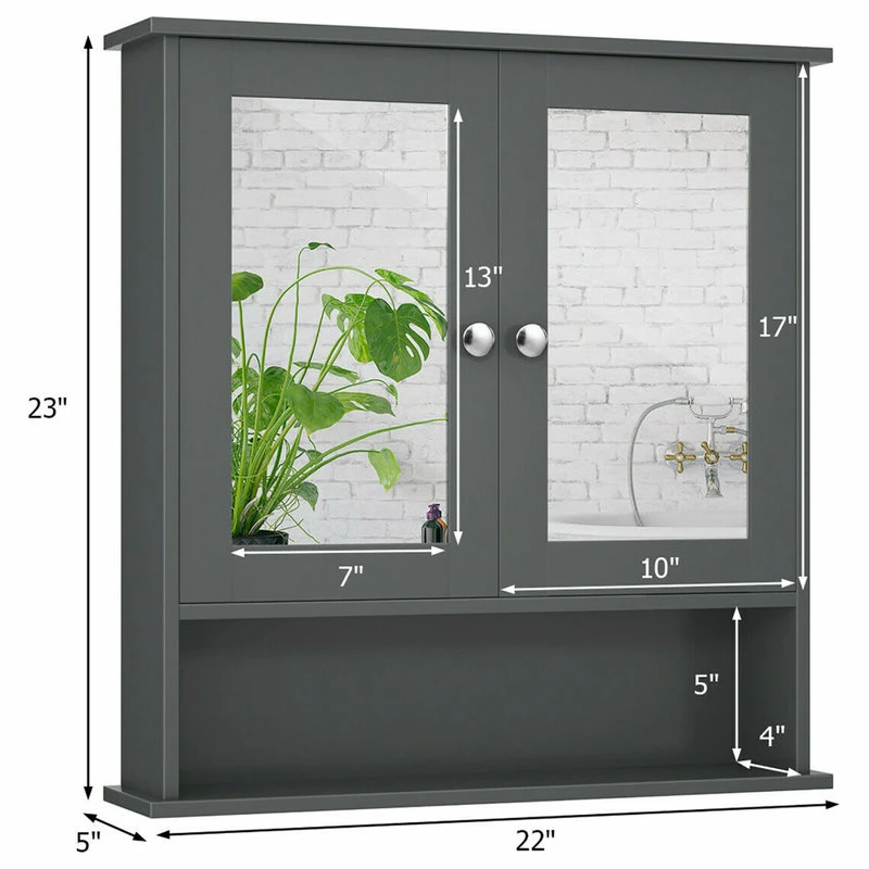 Best deal ๐งจ Costway Wall Mount Mirror Cabinet Grey ๐งจ - Image 5