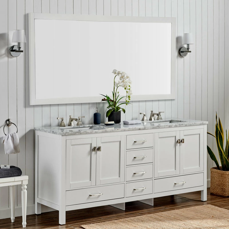 Budget ๐ Eviva LLC Eviva Aberdeen 84" White Transitional Double Sink Bathroom Vanity White Carrar โจ - Image 4