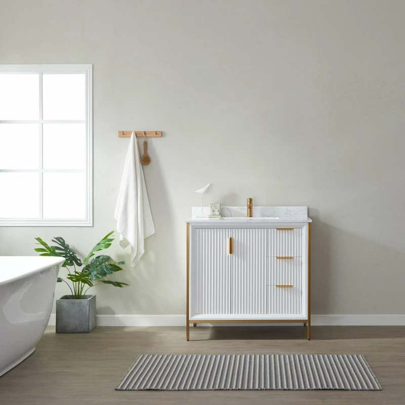 New 😀 Vinnova Granada Vanity With White Composite Stone Top, White, 36", Without Mirror 🛒 - Image 10