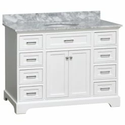Outlet 😍 Kitchen Bath Collection Aria 48" Bathroom Vanity, White, Carrara Marble ✨