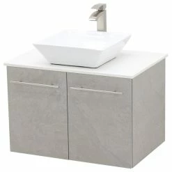 Outlet 🤩 Wind Bay 30" Wall Mount Vanity, White Stone Countertop, Light Slate Grey 😍