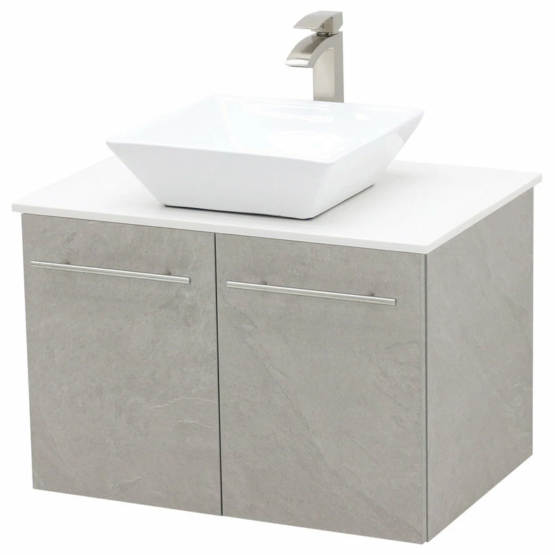 Outlet 🤩 Wind Bay 30" Wall Mount Vanity, White Stone Countertop, Light Slate Grey 😍