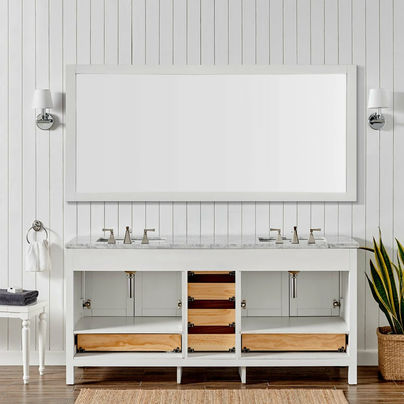 Budget ๐ Eviva LLC Eviva Aberdeen 84" White Transitional Double Sink Bathroom Vanity White Carrar โจ - Image 6