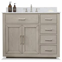 Cheap 🔔 Urban Furnishing Grace 42" Single Bathroom Vanity In Rich Antique Gray Oak With Carrara White Quartz Top 🤩