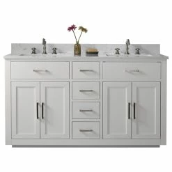 Discount 🧨 Urban Furnishing Grace Mid-century Bathroom Vanity W/Sink, Carrara White Quartz Top, White, 60" 🎁