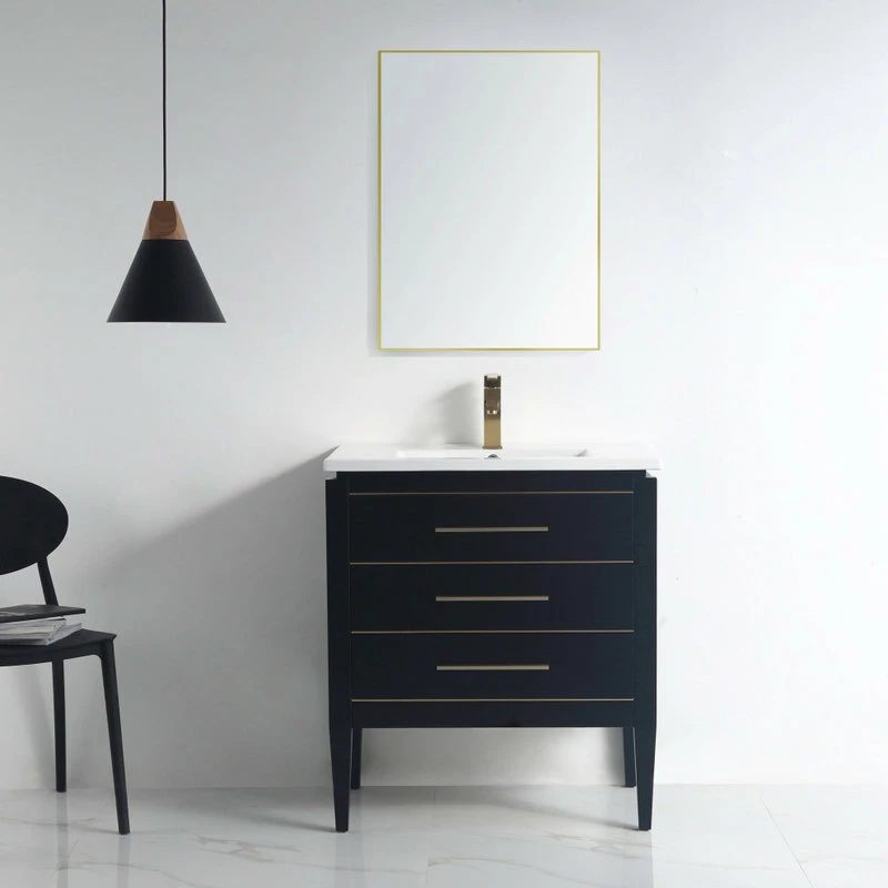 Budget 🎁 Dowell K&B Supplies Grace 30" Single Bathroom Vanity Set, Black With Brass Trim 🌟 - Image 2