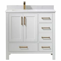 Best reviews of ❤️ Vinnova Shannon 36" Single Bathroom Vanity In White With Composite Carrara White Stone Top 👍