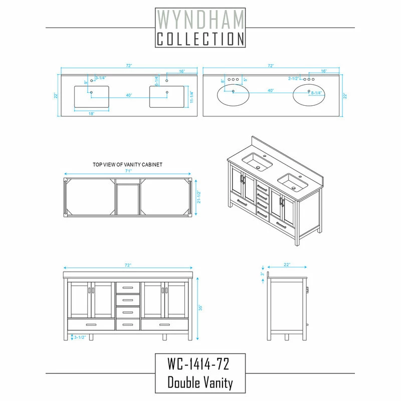 Cheapest 🤩 Wyndham Collection Sheffield 72" Gray Double Vanity, No Top, No Sink, 24" S 🔥 - Image 2