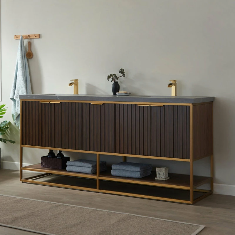 Hot Sale 👍 Vinnova Donostia Vanity With Ceramic Undermount Sink, North American Light Walnut, 72" ✔️ - Image 3