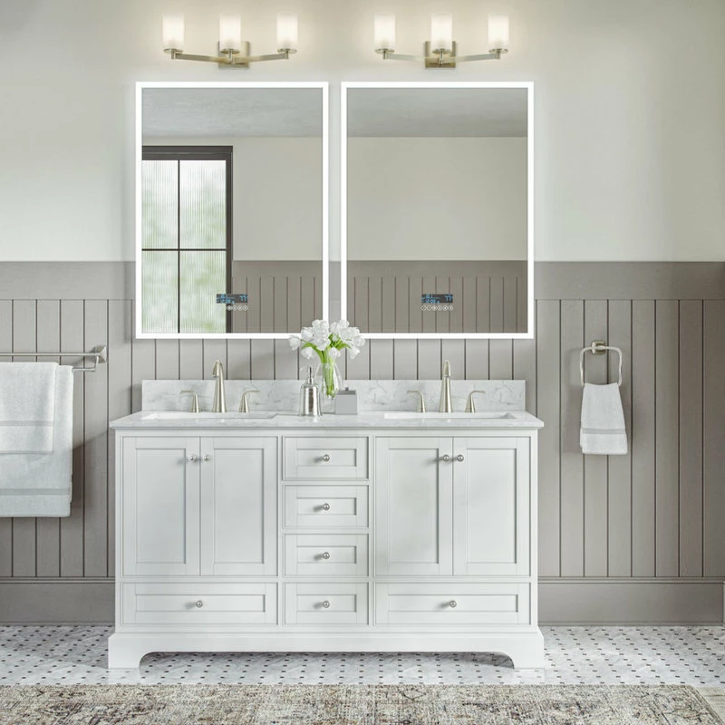 Best deal 🥰 MOD Cascade Bath Vanity, White, 60", Brushed Nickel Hardware, Double, Freestanding 👍